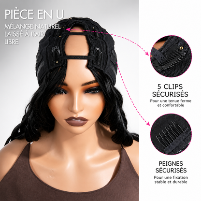 Cascade - Medium Length Curly Natural Black │Closure Half Wig U-Part │Indian Virgin Hair