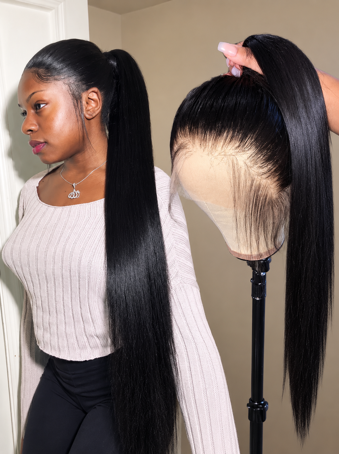 Midnight Goddess Frontal en dentelle invisible 360° sans colle - Cheveux Indiens Vierges