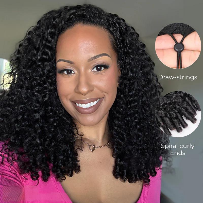 Cascade -Mi Longue Bouclée Curly Noir Naturel │Closure Half Wig U-Part │Cheveux Vierges Indiens
