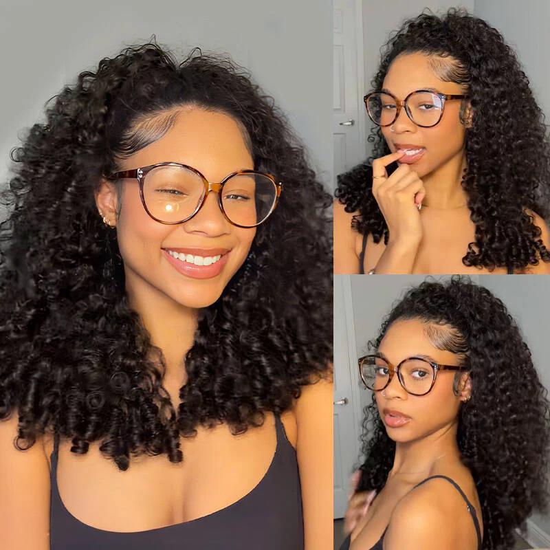 Cascade -Mi Longue Bouclée Curly Noir Naturel │Closure Half Wig U-Part │Cheveux Vierges Indiens