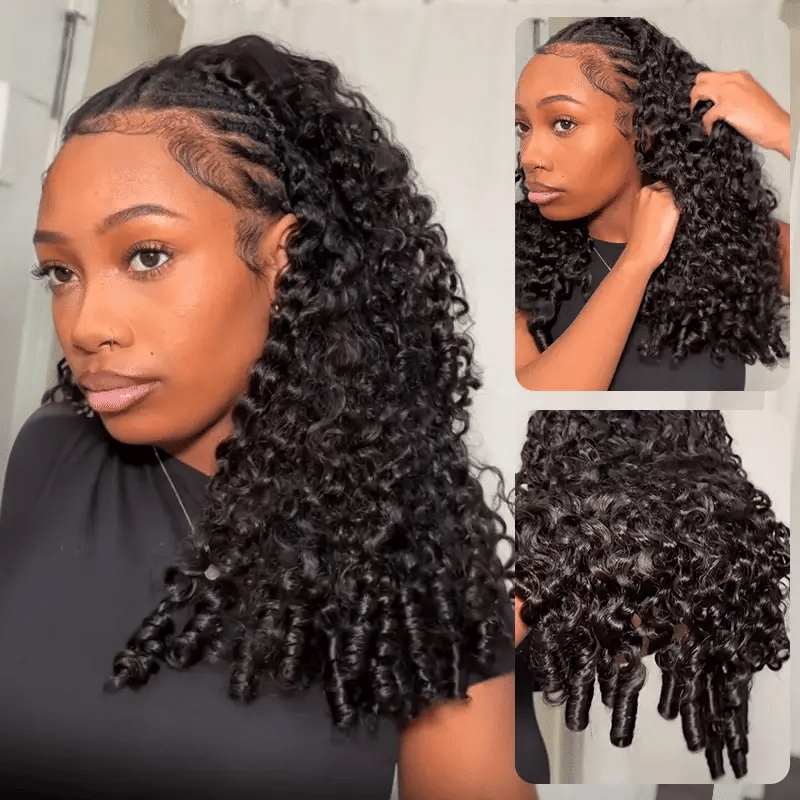 Cascade -Mi Longue Bouclée Curly Noir Naturel │Closure Half Wig U-Part │Cheveux Vierges Indiens