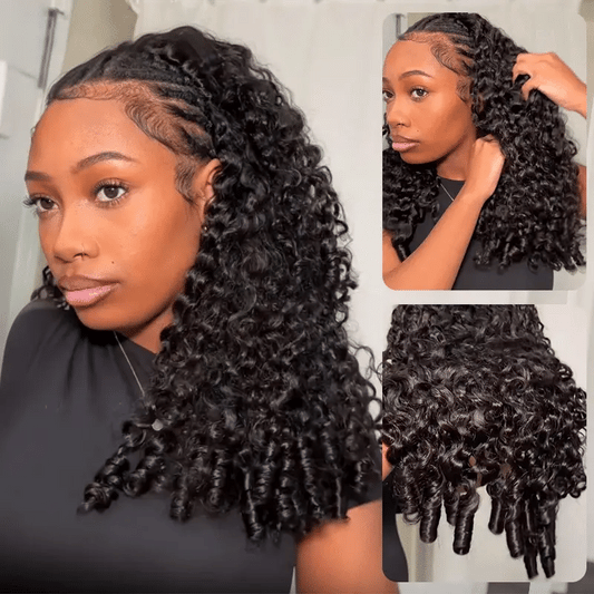 Cascade -Mi Longue Bouclée Curly Noir Naturel │Closure Half Wig U-Part │Cheveux Vierges Indiens