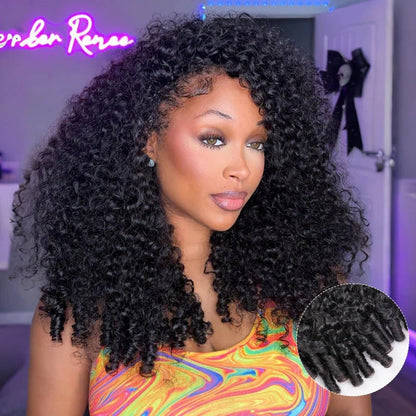 Cascade -Mi Longue Bouclée Curly Noir Naturel │Closure Half Wig U-Part │Cheveux Vierges Indiens