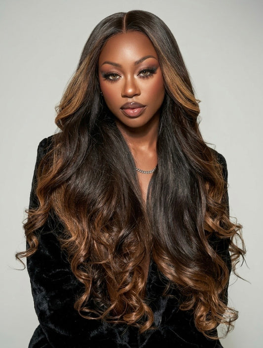 Solstice - Brown & Pointes Blond Doré │ Tulle HD 13x6  │ Cheveux Vierges Malaisiens