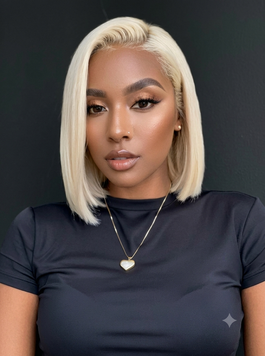 Crystal - Bob Carré Court Lisse Blonde Platine 613 │ Closure HD 13x6 │ Cheveux Japonais Vierges