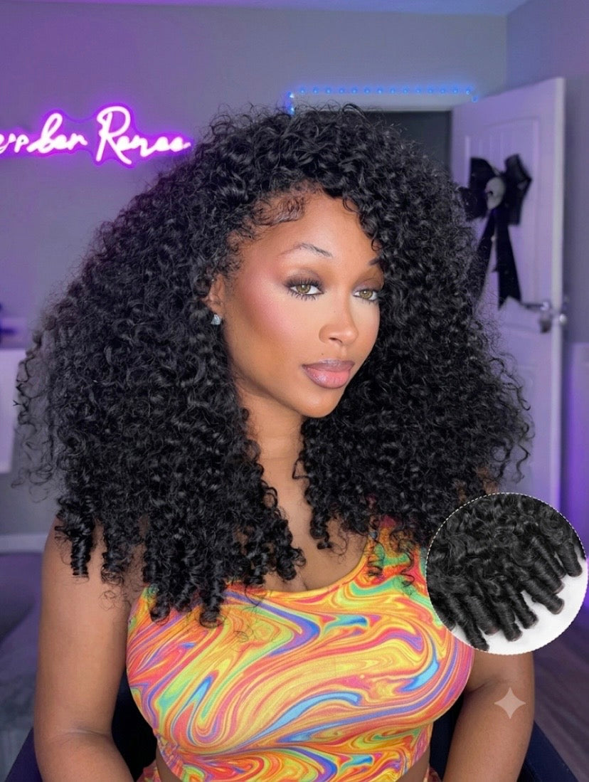 Cascade - Medium Length Curly Natural Black │Closure Half Wig U-Part │Indian Virgin Hair