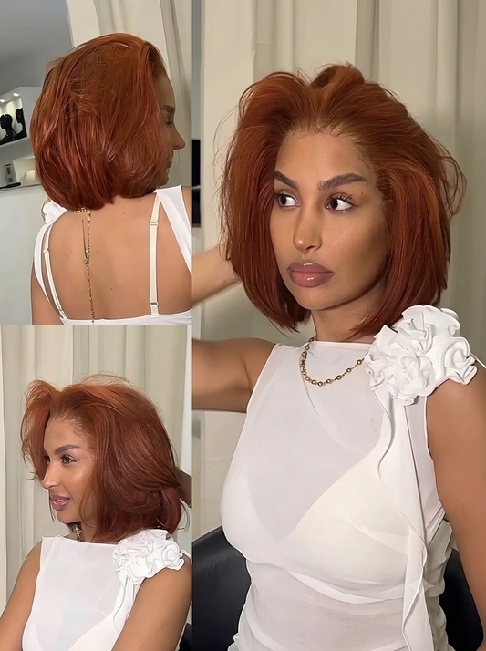 Braise - Bob Court Roux Acajou │Tulle HD 13x4 │Cheveux Vierges Brésiliens