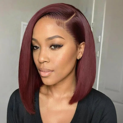 Grenat - Bob Carré Lisse Rouge Bordeaux I Tulle HD 13x4 I Densité 150% I Cheveux Humains Brésiliens Vierges