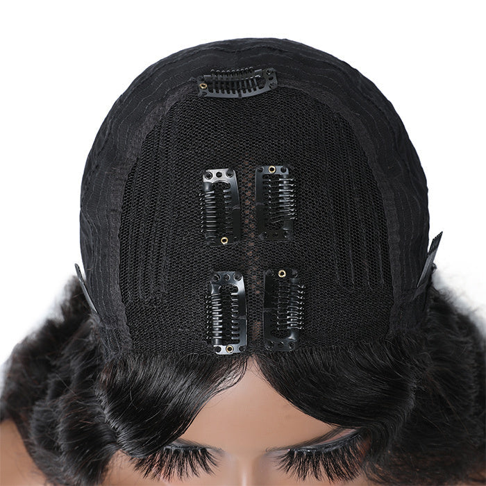 Cascade - Medium Length Curly Natural Black │Closure Half Wig U-Part │Indian Virgin Hair