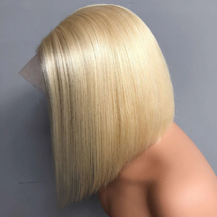 Perle - Bob Carrée Court Blonde Cendré Nacré │ Closure HD 13x4 │  Cheveux Indiens Vierges