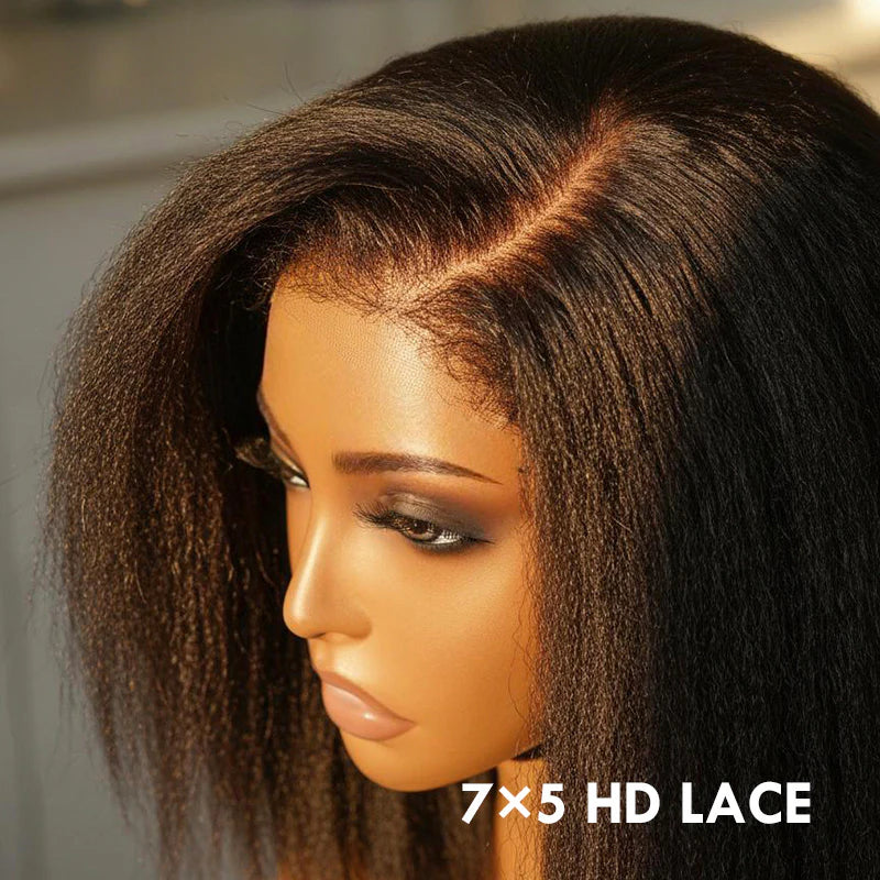 Voltage - Mi-Longue Kinky Straight Noir Naturel │Lace Tulle 7x5 HD  │Cheveux Vierges Brésiliens
