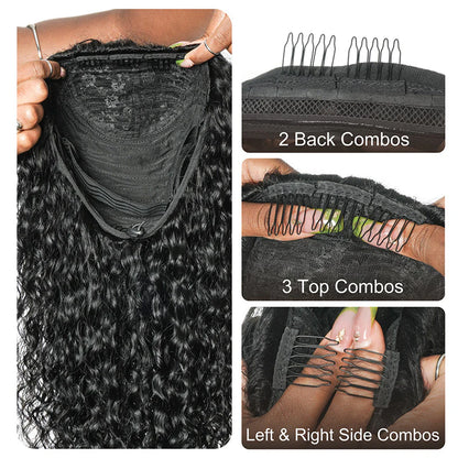 Cascade -Mi Longue Bouclée Curly Noir Naturel │Closure Half Wig U-Part │Cheveux Vierges Indiens