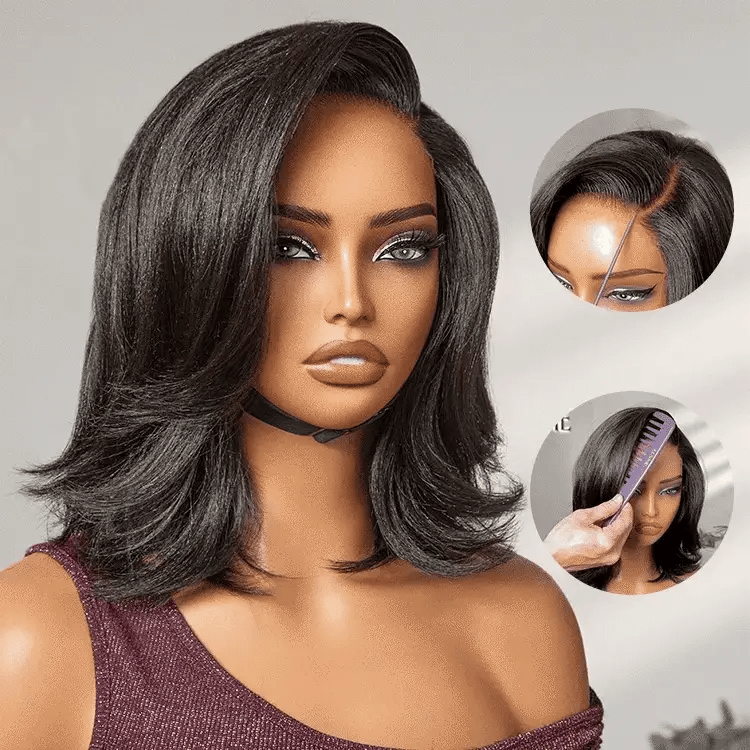 Graphite - Mi Longue Effilé Noir Dégradé │Tulle HD 13x4 │Cheveux Vierges Brésiliens