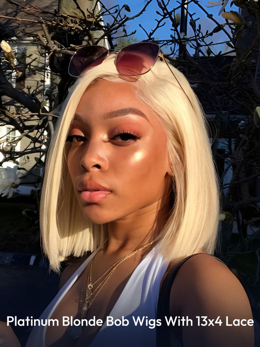 Diamant - Bob Court Lisse Blond Platine 613 │Lace Frontal 13x4 │Cheveux Japonais Vierges