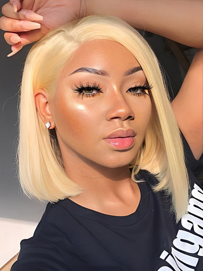 Diamant - Bob Court Lisse Blond Platine 613 │Lace Frontal 13x4 │Cheveux Japonais Vierges