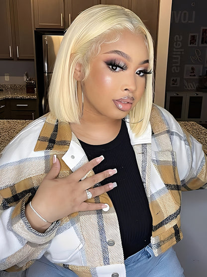 Diamant - Bob Court Lisse Blond Platine 613 │Lace Frontal 13x4 │Cheveux Japonais Vierges