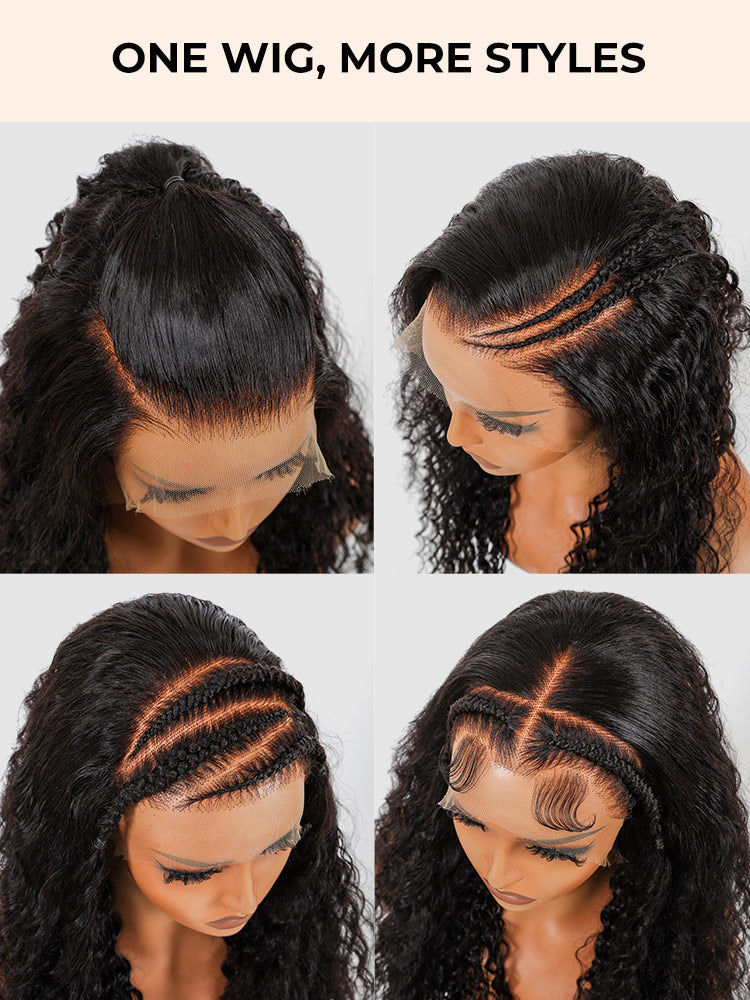 Perruque à vagues profondes 100 % cheveux humains Dentelle suisse Cheveux bouclés HD Perruque avant en dentelle