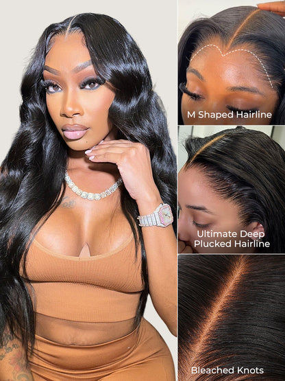 Widows Peak M Hairline Loose Body Wave 13x6 HD Lace Front Single Tiny Knots Wig