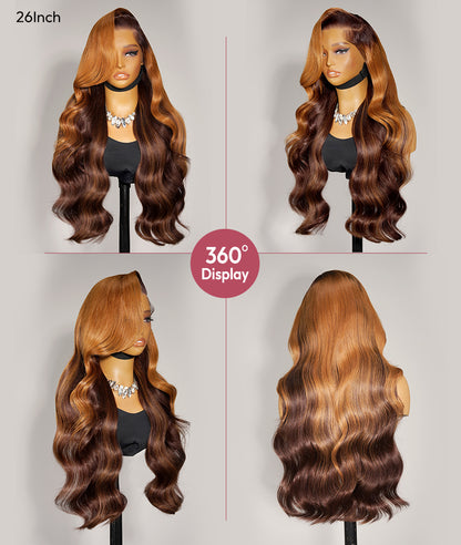 Ambre - Perruque Ondulée Frange Rideaux │Lace Frontale 13x4│ Cheveux Malaisiens Vierges