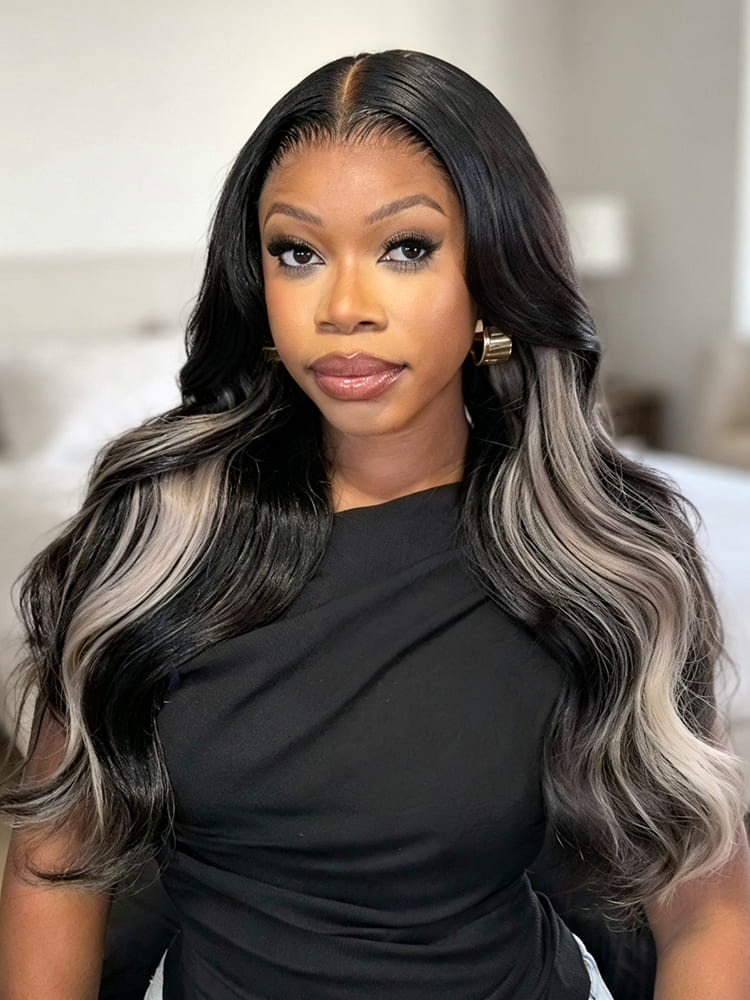 Perruque en dentelle HD HD Skin Blonde Ash Highlight avec couches haute densité