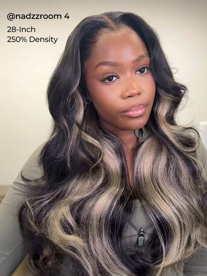 Perruque en dentelle HD HD Skin Blonde Ash Highlight avec couches haute densité