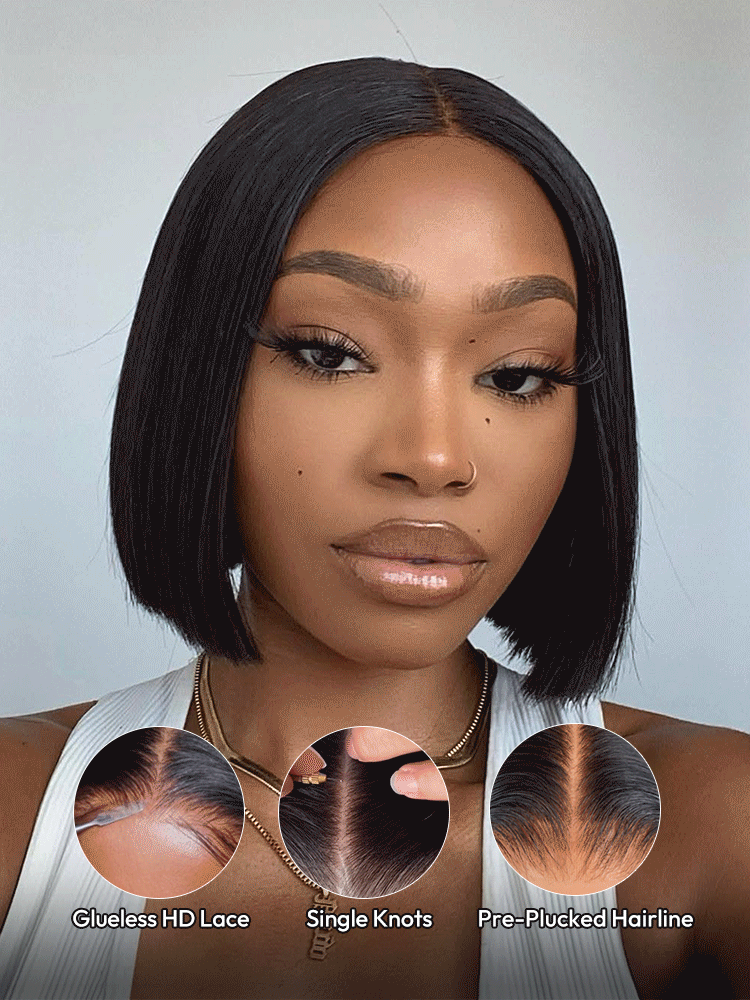 Saphir - Bob Carré Lisse │Lace Frontal 13x4 HD │Cheveux Malaisiens Vierges