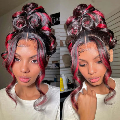 Aurora - Longue Ondulée Rouge Bordeaux & Blond Miel │ Tulle HD 13x6 │  Cheveux Malaisiens Vierges