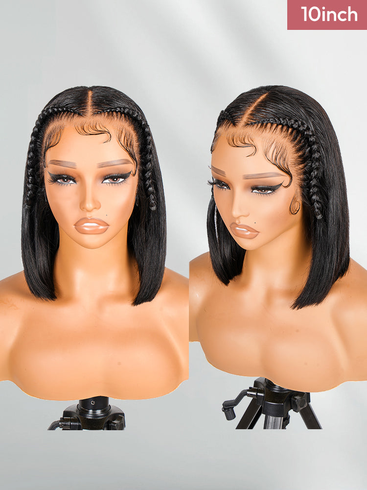 Audace - Bob Court Lisse Latérale │Lace Frontale Tressée 13x4 │ Cheveux Indiens Vierges