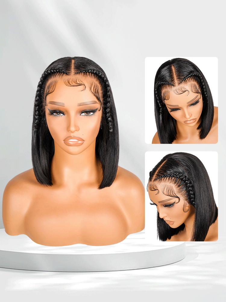 Audace - Bob Court Lisse Latérale │Lace Frontale Tressée 13x4 │ Cheveux Indiens Vierges