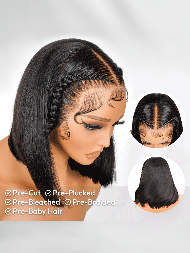 Audace - Bob Court Lisse Latérale │Lace Frontale Tressée 13x4 │ Cheveux Indiens Vierges