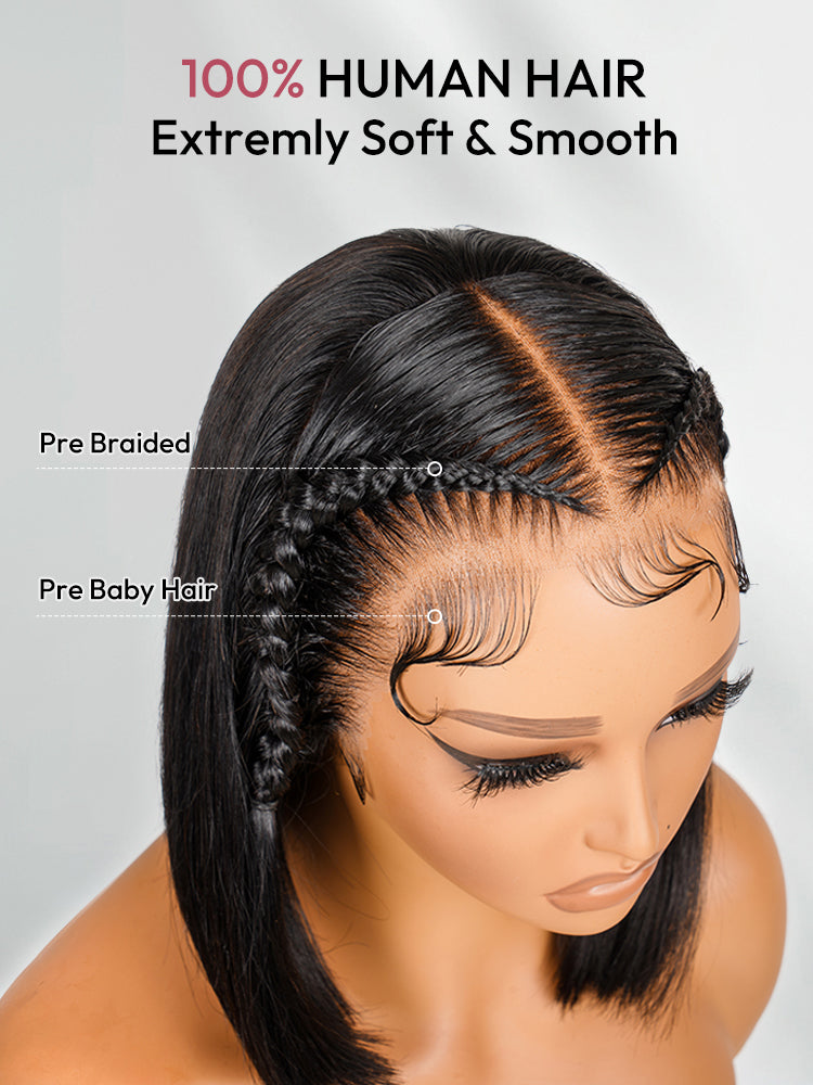 Audace - Bob Court Lisse Latérale │Lace Frontale Tressée 13x4 │ Cheveux Indiens Vierges