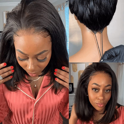 Graphite - Mi Longue Effilé Noir Dégradé │Tulle HD 13x4 │Cheveux Vierges Brésiliens